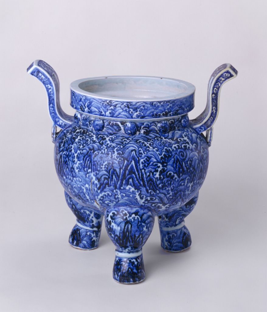 图片[1]-Blue and white sea water pattern incense burner-China Archive